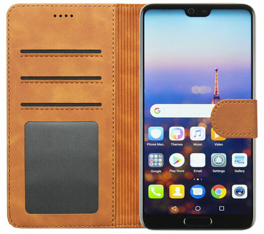 ADEL Kunstleren Book Case Pasjes Portemonnee Hoesje voor Huawei P20 - Bruin