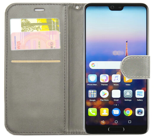 ADEL Kunstleren Book Case Pasjes Portemonnee Hoesje voor Huawei P20 Lite (2018) - Grijs