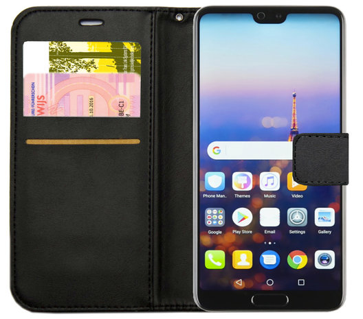 ADEL Kunstleren Book Case Pasjes Portemonnee Hoesje voor Huawei P20 Lite (2018) - Zwart