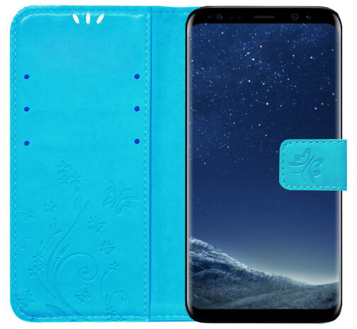 ADEL Kunstleren Book Case Pasjes Portemonnee Hoesje voor Samsung Galaxy S8 Plus - Vlinder Blauw
