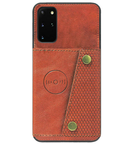 ADEL Kunstleren Back Cover Pasjeshouder Hoesje voor Samsung Galaxy S20 Plus - Bruin