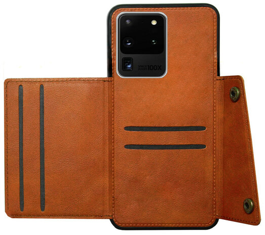 ADEL Kunstleren Back Cover Pasjeshouder Hoesje voor Samsung Galaxy S20 Ultra - Bruin