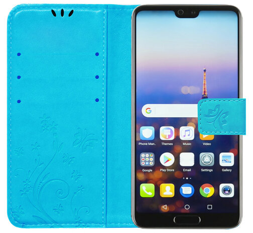 ADEL Kunstleren Book Case Pasjes Portemonnee Hoesje voor Huawei P30 - Vlinder Blauw