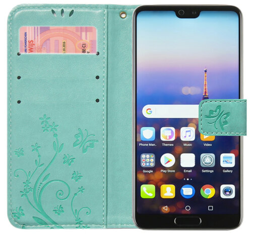 ADEL Kunstleren Book Case Pasjes Portemonnee Hoesje voor Huawei P30 Lite - Vlinder Groen