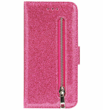 ADEL Kunstleren Book Case Pasjes Portemonnee Hoesje voor Samsung Galaxy A41 - Bling Bling Glitter Roze