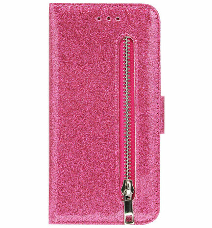 ADEL Kunstleren Book Case Pasjes Portemonnee Hoesje voor Samsung Galaxy A71 - Bling Bling Glitter Roze