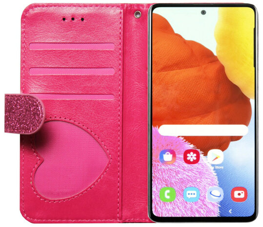 ADEL Kunstleren Book Case Pasjes Portemonnee Hoesje voor Samsung Galaxy A71 - Bling Bling Glitter Roze