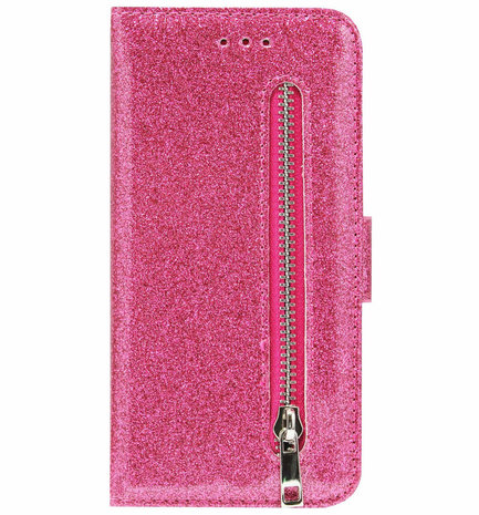 ADEL Kunstleren Book Case Pasjes Portemonnee Hoesje voor iPhone 13 Mini - Bling Bling Glitter Roze