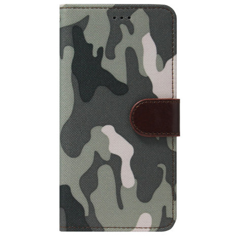ADEL Kunstleren Book Case Pasjes Portemonnee Hoesje voor iPhone 13 Pro - Camouflage Grijs