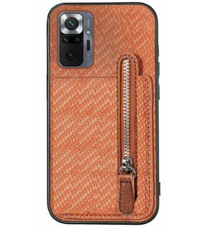 ADEL Kunstleren Back Cover Pasjeshouder Portemonnee Hoesje voor Xiaomi Redmi Note 10 Pro - Bruin