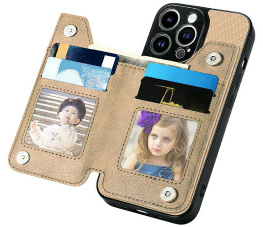 ADEL Kunstleren Back Cover Pasjeshouder Portemonnee Hoesje voor Samsung Galaxy A13 (5G)/ A04s - Kaki Geelbruin