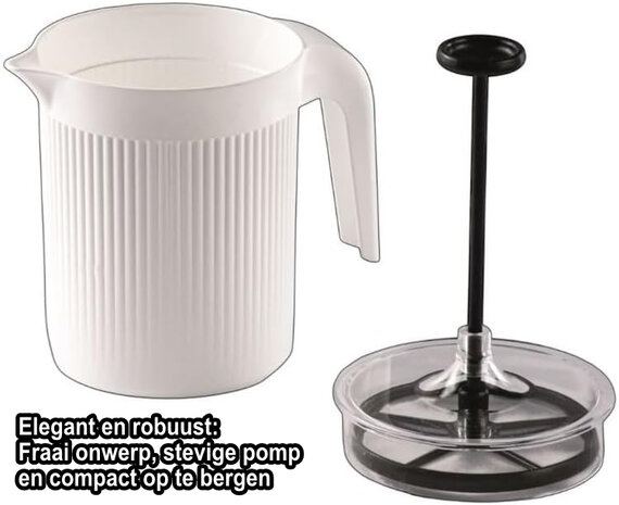Melkopschuimer met Handmatig Pompsysteem voor Romig Melkschuim - Melkklopper 0,5 Liter Vaatwasserbestendig - Melkkannetje Opschuin - Wit