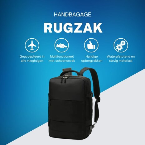Handbagage Rugzak 40x30x20 cm Ideaal in het Vliegtuig - Waterafstotende Reistas met Schoenenvak en Handige Opbergvakken voor Zorgeloos Reizen