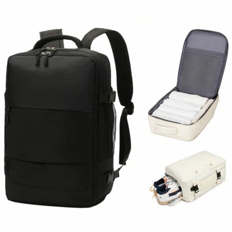 Handbagage Rugzak 40x30x20 cm Ideaal in het Vliegtuig - Waterafstotende Reistas met Schoenenvak en Handige Opbergvakken voor Zorgeloos Reizen