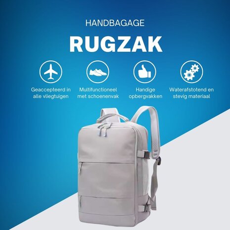 Handbagage Rugzak 40x30x20 cm Ideaal in het Vliegtuig - Waterafstotende Reistas met Schoenenvak en Handige Opbergvakken voor Zorgeloos Reizen