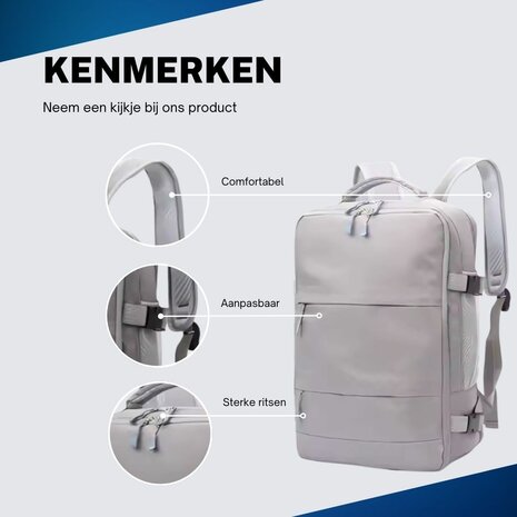Handbagage Rugzak 40x30x20 cm Ideaal in het Vliegtuig - Waterafstotende Reistas met Schoenenvak en Handige Opbergvakken voor Zorgeloos Reizen