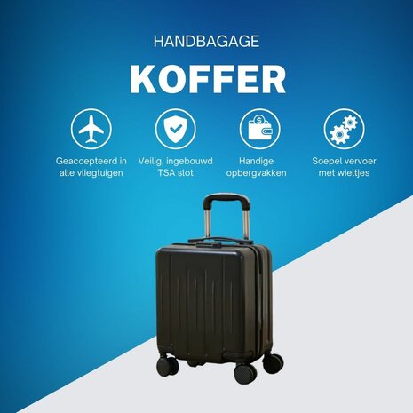 Handbagage Koffer 40x30x20 cm met Wielen Ideaal in het Vliegtuig - Waterafstotende Trolley met Handige Opbergvakken en TSA Slot voor Zorgeloos Reizen
