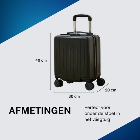 Handbagage Koffer 40x30x20 cm met Wielen Ideaal in het Vliegtuig - Waterafstotende Trolley met Handige Opbergvakken en TSA Slot voor Zorgeloos Reizen