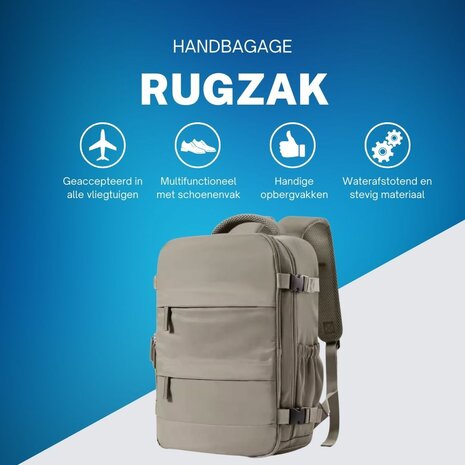 ADEL Handbagage Rugzak 40x30x20 cm Ideaal in het Vliegtuig - Waterafstotende Reistas met Schoenenvak en Handige Opbergvakken voor Zorgeloos Reizen