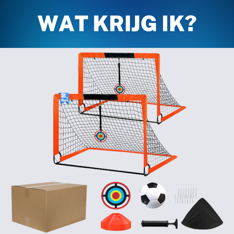 Set van 2 Voetbaldoeltjes 120 x 90 cm incl. trainingsmateriaal - Voetbaldoel Groot met Spullen en Pionnen - Scoor met deze Complete Voetbal Set