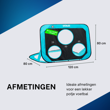 Set van 2 Voetbaldoeltjes 120 x 80 cm incl. Scoredoek - Word Voetbal Prof met deze 3 in 1 Set: Targetschijven, Doelen en Trainingsmateriaal