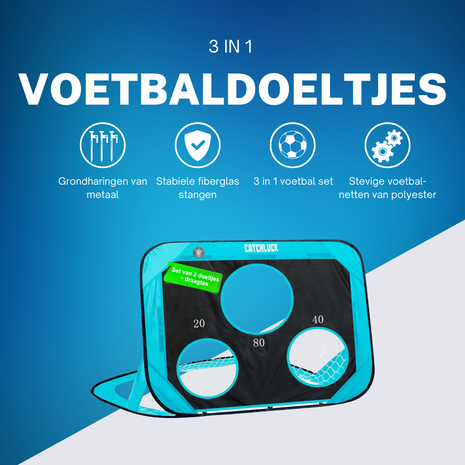 Set van 2 Voetbaldoeltjes 120 x 80 cm incl. Scoredoek - Word Voetbal Prof met deze 3 in 1 Set: Targetschijven, Doelen en Trainingsmateriaal