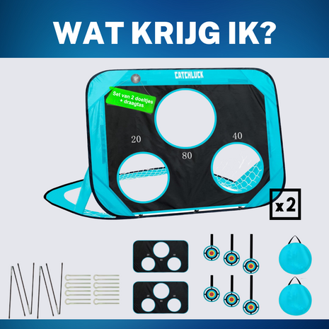 Set van 2 Voetbaldoeltjes 120 x 80 cm incl. Scoredoek - Word Voetbal Prof met deze 3 in 1 Set: Targetschijven, Doelen en Trainingsmateriaal
