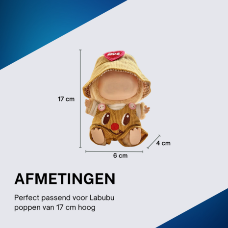 ADEL Kleding Geschikt voor Labubu Pop 17 cm – Inclusief Hoed, Romper, Camera en Schoenen – Schattige Poppenkleertjes – Complete Outfit met Accessoires Geel