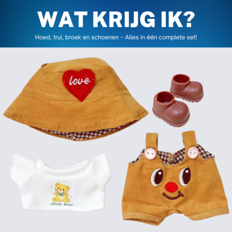 ADEL Kleding Geschikt voor Labubu Pop 17 cm – Inclusief Hoed, Romper, Camera en Schoenen – Schattige Poppenkleertjes – Complete Outfit met Accessoires Geel
