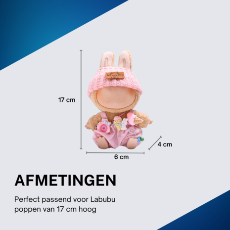 ADEL Kleding Geschikt voor Labubu Pop 17 cm – Inclusief Hoed, Romper, Camera en Schoenen – Schattige Poppenkleertjes – Complete Outfit met Accessoires Roze