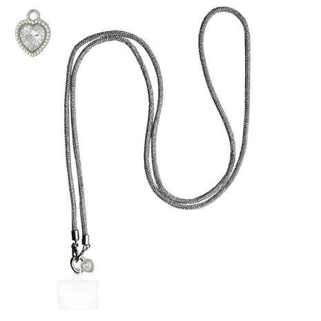 ADEL Universeel Telefoonkoord met Extra Lengte voor Crossbody - Telefoonketting 152 cm - Stevig Koord Telefoon en Smartphone - Geschikt voor o.a. iPhone, Google Pixel, Samsung, Lenovo en Xiaomi - Bling Glitter Zilver