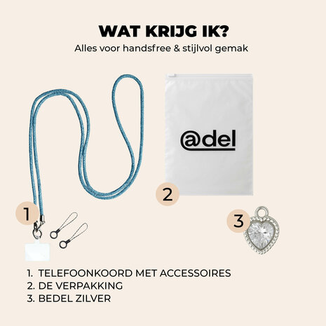 ADEL Universeel Telefoonkoord met Extra Lengte voor Crossbody - Telefoonketting 152 cm - Stevig Koord Telefoon en Smartphone - Geschikt voor o.a. iPhone, Google Pixel, Samsung, Lenovo en Xiaomi - Bling Glitter Blauw