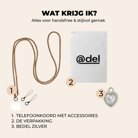 ADEL Universeel Telefoonkoord met Extra Lengte voor Crossbody - Telefoonketting 152 cm - Stevig Koord Telefoon en Smartphone - Geschikt voor o.a. iPhone, Google Pixel, Samsung, Lenovo en Xiaomi - Bling Glitter Goud