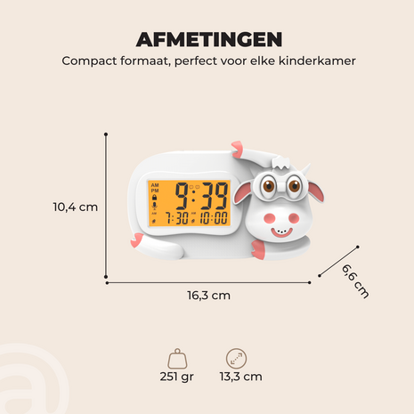 ADEL Slaapwekker & Slaaptrainer voor Kinderen – Kinderwekker voor de Slaapkamer – Vrolijke Kinderklok Inclusief Beloningskaart – Lieve Koe