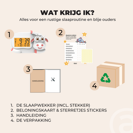 ADEL Slaapwekker & Slaaptrainer voor Kinderen – Kinderwekker voor de Slaapkamer – Vrolijke Kinderklok Inclusief Beloningskaart – Lieve Koe