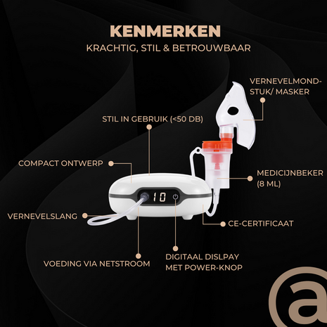 ADEL Aerosoltoestel met Digitaal Display – Veilige & Stille Nebulizer/Vernevelaar – Inhalator voor Gezonde Ademhaling bij Kinderen & Volwassenen