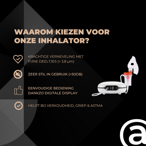 ADEL Aerosoltoestel met Digitaal Display – Veilige & Stille Nebulizer/Vernevelaar – Inhalator voor Gezonde Ademhaling bij Kinderen & Volwassenen
