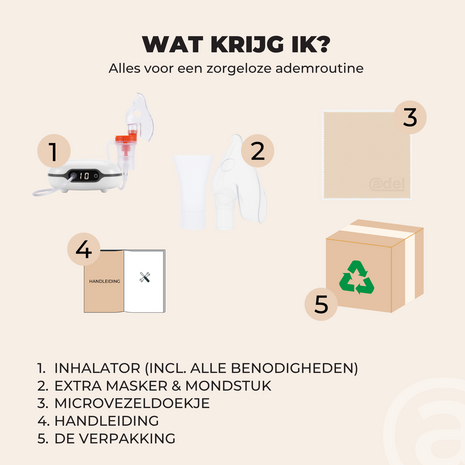 ADEL Aerosoltoestel met Digitaal Display – Veilige & Stille Nebulizer/Vernevelaar – Inhalator voor Gezonde Ademhaling bij Kinderen & Volwassenen