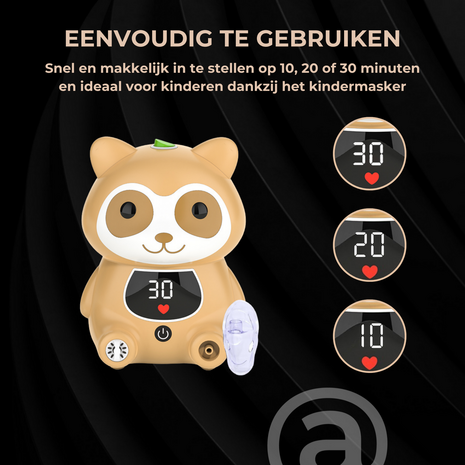ADEL Aerosoltoestel met Digitaal Display – Veilige & Stille Nebulizer/Vernevelaar – Inhalator in Vrolijk Beer Design voor Gezonde Ademhaling bij Kinderen