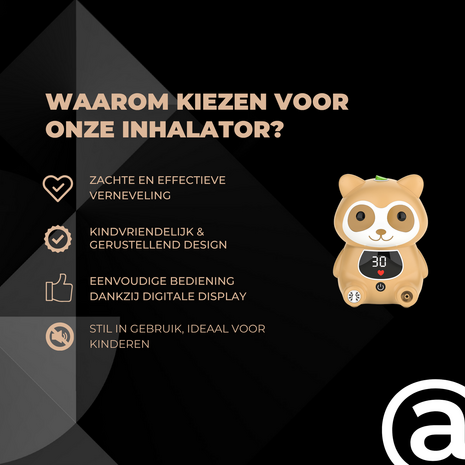ADEL Aerosoltoestel met Digitaal Display – Veilige & Stille Nebulizer/Vernevelaar – Inhalator in Vrolijk Beer Design voor Gezonde Ademhaling bij Kinderen