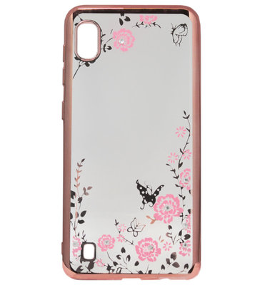 ADEL Siliconen Back Cover Softcase Hoesje voor Samsung Galaxy A10/ M10 - Bling Bling Roze Vlinders en Bloemen