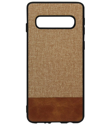 ADEL Siliconen Back Cover Softcase Hoesje voor Samsung Galaxy S10 Plus - Stoffen Design Bruin