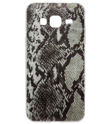 ADEL Siliconen Back Cover Softcase hoesje voor Samsung Galaxy J3 (2015)/ J3 (2016) - Slangenhuid Zwart