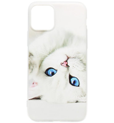 ADEL Siliconen Back Cover Softcase hoesje voor iPhone 11 Pro Max - Witte Kat