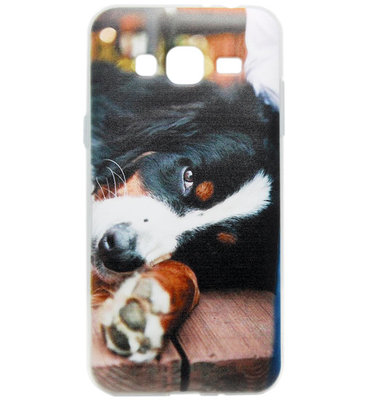 ADEL Siliconen Back Cover Softcase hoesje voor Samsung Galaxy J3 (2015)/ J3 (2016) - Berner Sennenhond