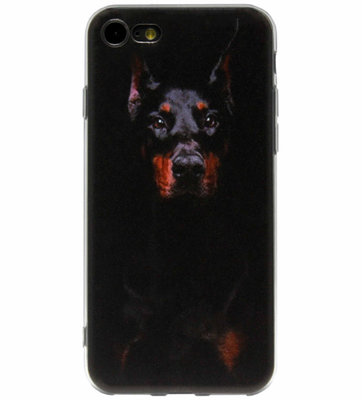 ADEL Siliconen Back Cover Softcase Hoesje voor iPhone SE (2020)/ 8/ 7 - Dobermann Pinscher Hond