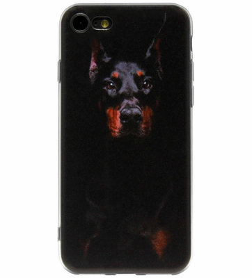 ADEL Siliconen Back Cover Softcase Hoesje voor iPhone SE (2022/ 2020)/ 8/ 7 - Dobermann Pinscher Hond