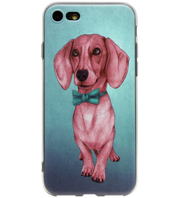 ADEL Siliconen Back Cover Softcase Hoesje voor iPhone SE (2022/ 2020)/ 8/ 7 - Teckel Hond