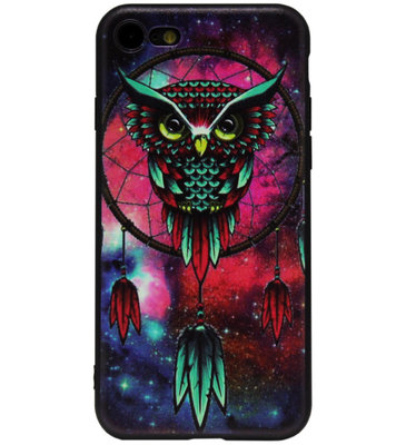 ADEL Siliconen Back Cover Softcase Hoesje voor iPhone SE (2022/ 2020)/ 8/ 7 - Uil met Kleur