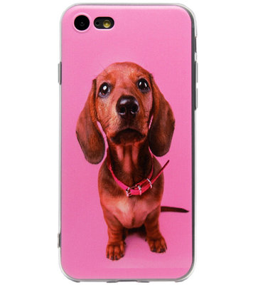ADEL Siliconen Back Cover Softcase Hoesje voor iPhone 8 Plus/ 7 Plus - Teckel Hond